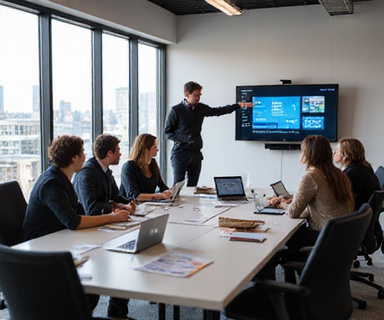 Business meeting with technology professionals