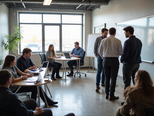 Team working together in modern office